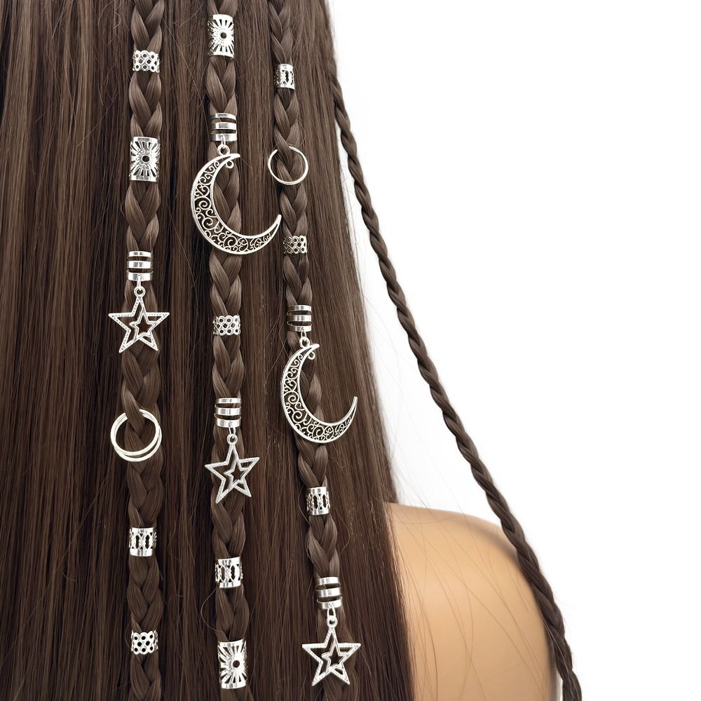 45Pcs/Set Metal Cutout Dreadlock Hair Rings Boho Hair Braid Accessories  For Girls Women