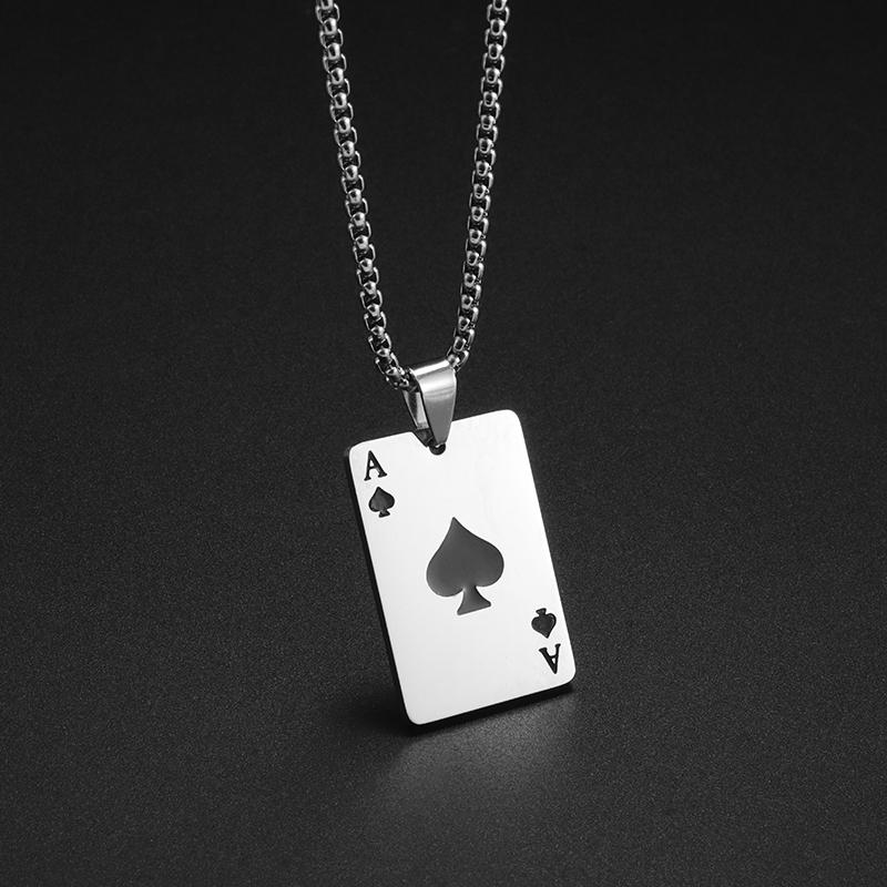 Stainless Steel Ace of Spades and Hearts Playing Card Pendant Necklace Women Men Punk Lucky Jewelry Accessory