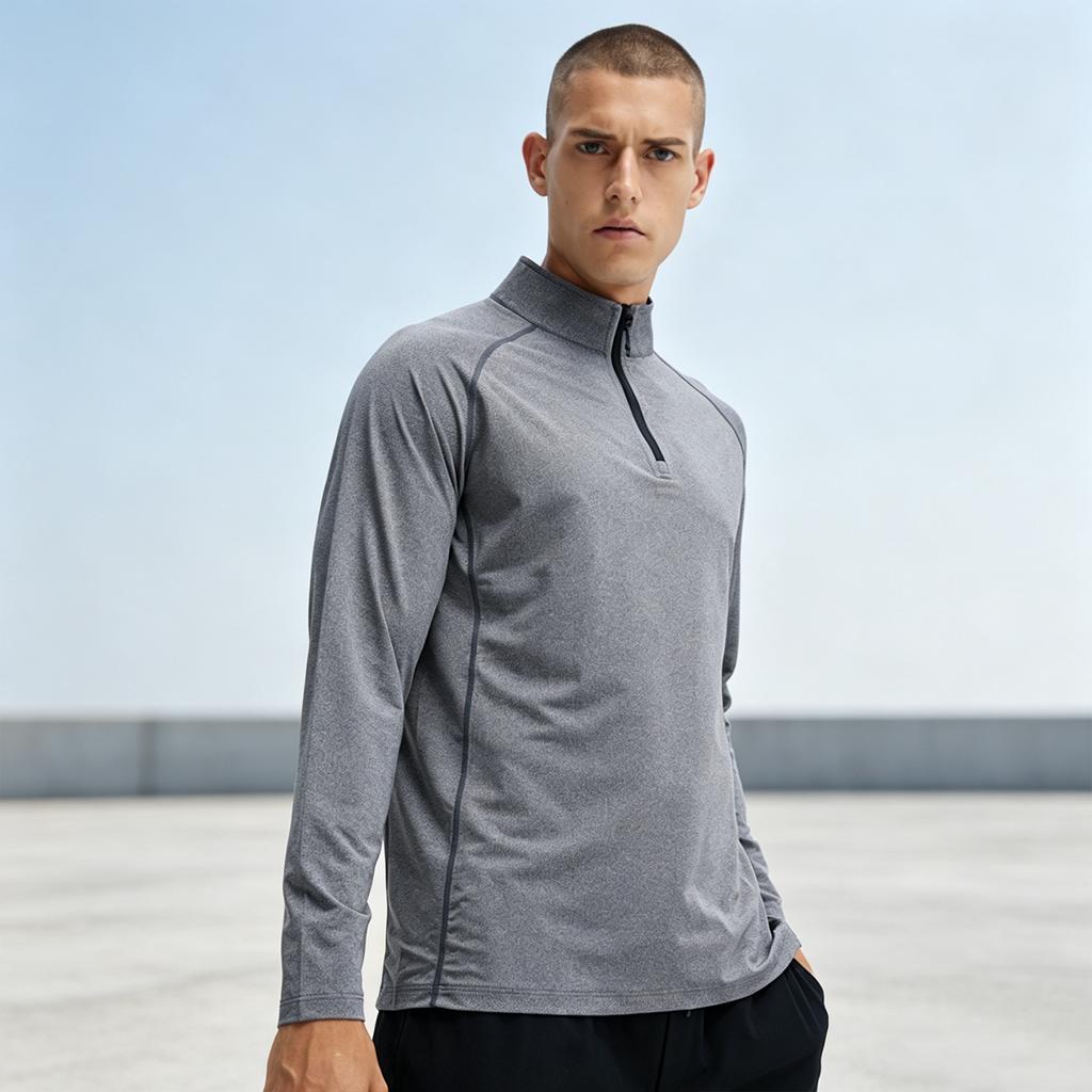 Herren Halbzip Langarm Laufshirt Schnelltrocknend Enganliegendes Trainingsshirt für das Fitnessstudio