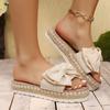 Fashion Women Summer Casual Slides Comfortable Flax Slippers Striped Bow Linen Flip Flops Platform Sandals Ladies Indoor Shoes