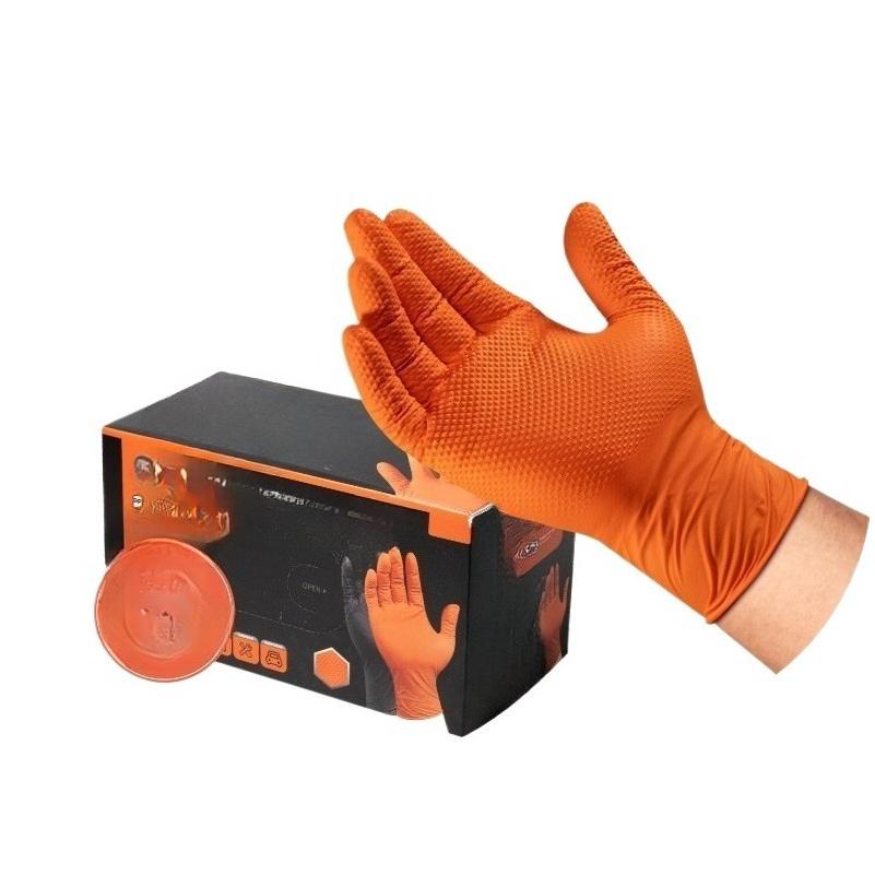 Épaisseur Extra 100-1 Pièces, Résistants et 8 Mil Gants Jetables en Nitrile Motif Diamant Orange - Texture Diamantée Surélevée, Sans Poudre et Sans Latex