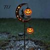 Glowing Pumpkin Landscape Lights Solar Halloween White Ghost Moon Garden Stake Light, Waterproof LED Automatic Powered Lamps Yard Decoration,