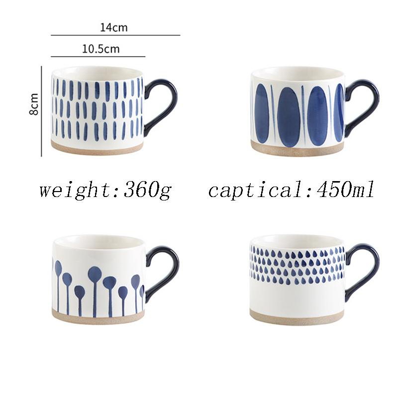 YWDL 450ML Nordic Ceramic Cup Coffee Milk Mug with Handle Retro Large Capacity Japanese Breakfast Oatmeal Cup Gift Dropshipping