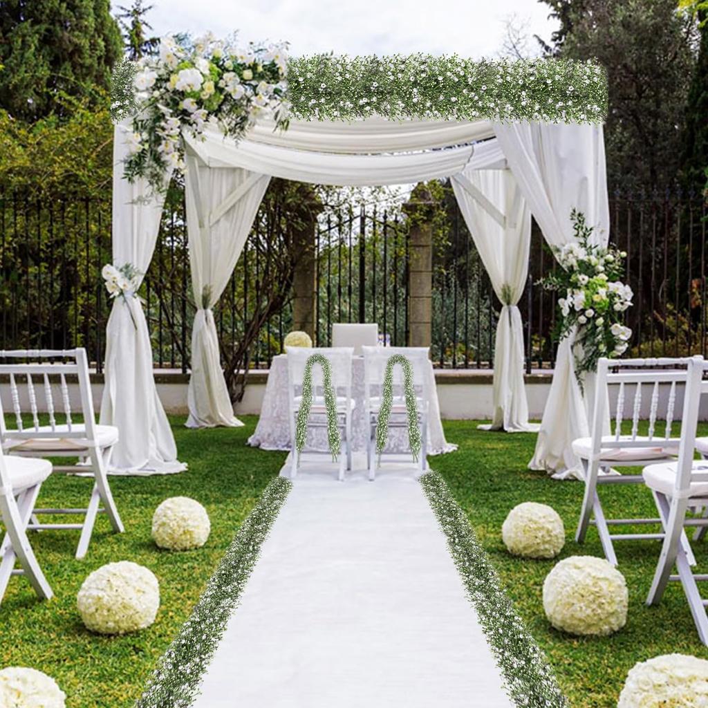 2 Pcs 5.8ft Artificial Baby Breath Flower Vines, Babys Breath Artificial Flowers Real Touch Faux Gypsophila Hanging Fake Baby's Breath Garlands for