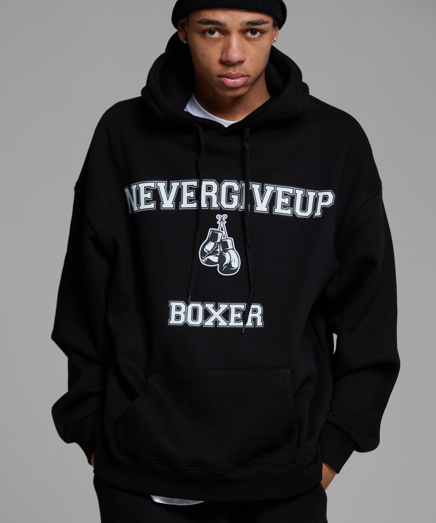 Cream Soda Lab Never Give Up Gloves Oversized Hoodie Black Xl