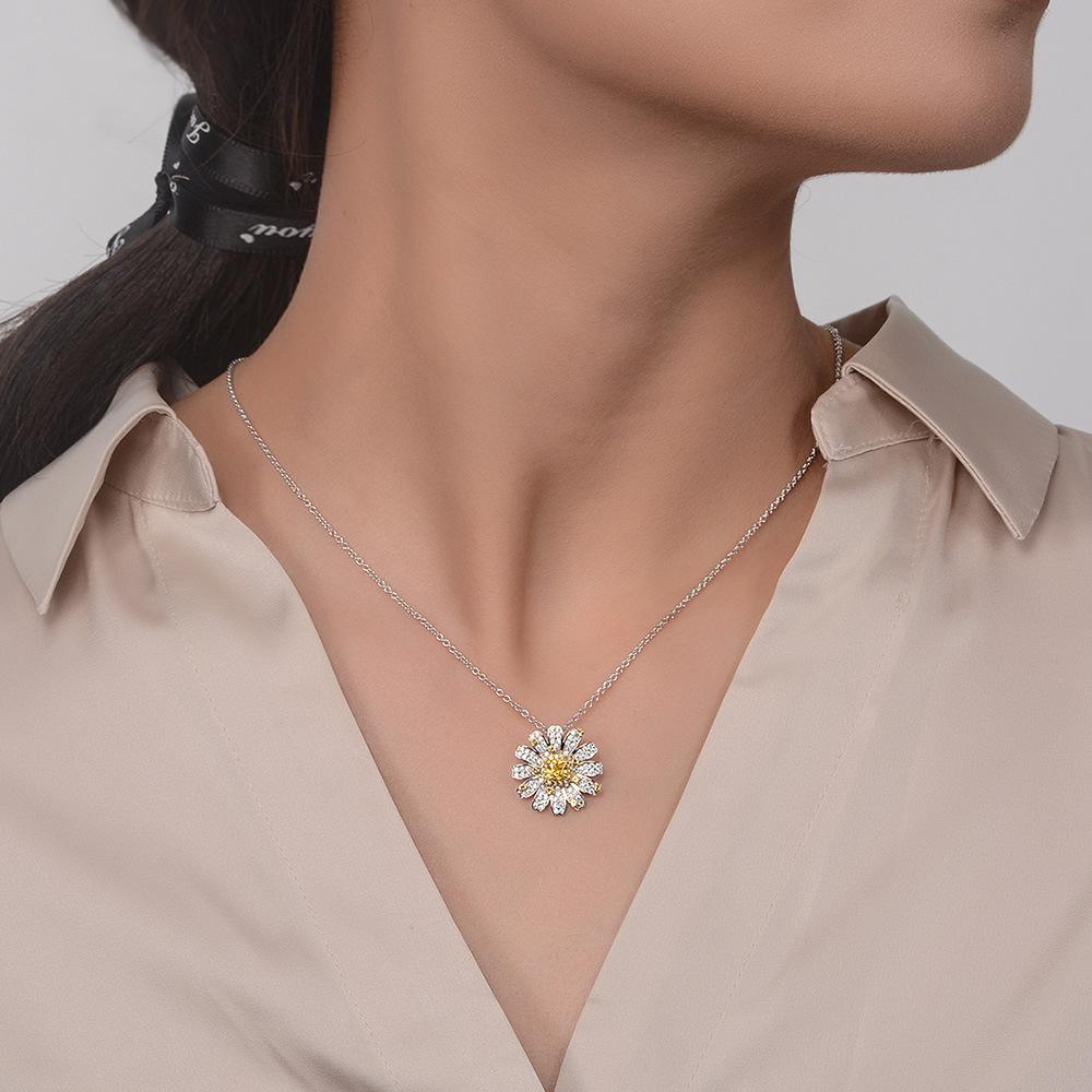 Tancies 925 Silver Daisy Pendant Female Fashion Clavicle Chain Flower Necklace 40+3.
