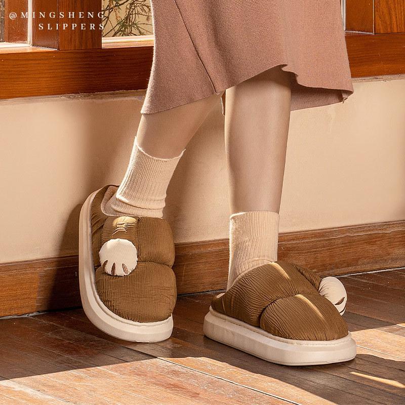 Winter new cute cat claw mop couple warm thickened non-slip home slippers cotton mop