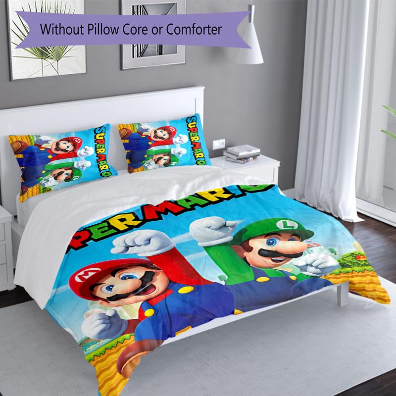 3pcs Super Mario pattern bedding set duvet cover set includes duvet cover &pillowcases, perfect all season bedroom decoration & gift