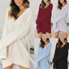 Sweater Women's Loose V-neck Mid Length Solid Color Casual Versatile Acrylic Knit Sweater