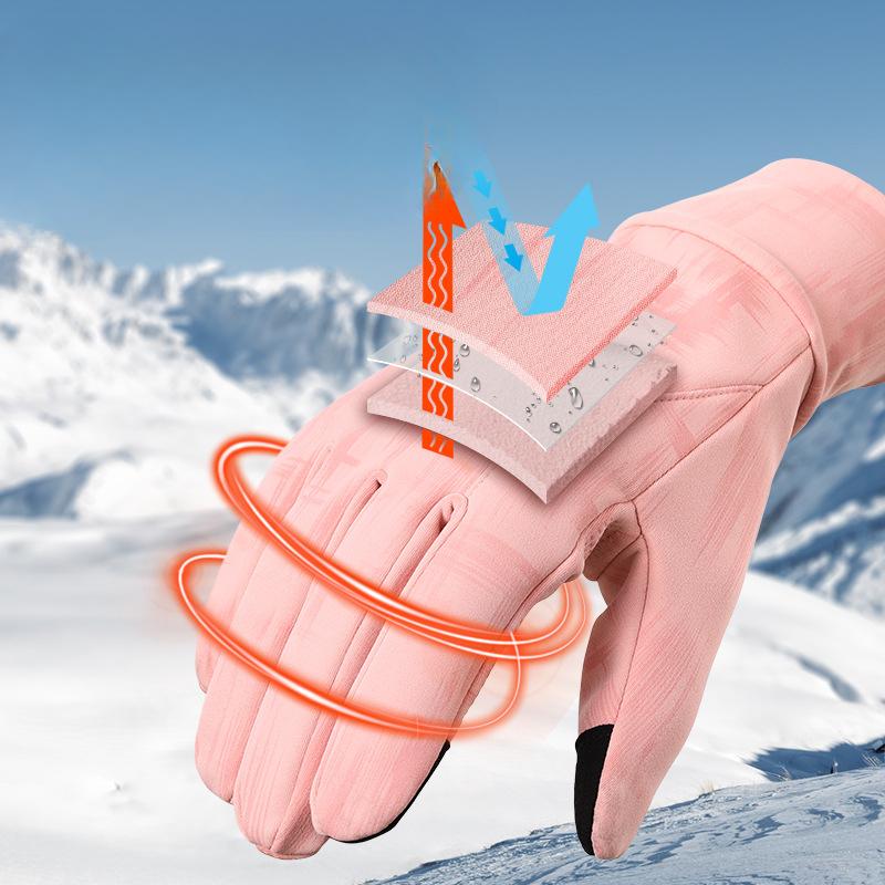 Cycling Windproof Gloves for Women In Autumn and Winter Warm Gloves Touch Screen Plus Velvet Cold Proof Outdoor Hiking Driving Running Gloves