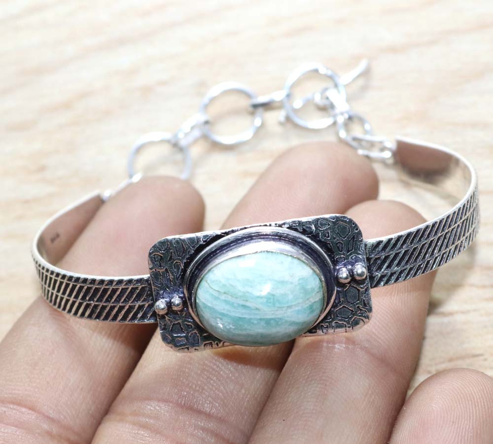 Amazonite 925 Silver Plated Bangle 7" Limited Gift Fashion Forwarded Jewelry B4j20