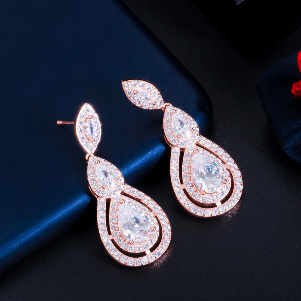 

Ircons Shiny White Cubic Zirconia Water Drop Earrings for Brides Wedding Evening Party Costume Jewelry Accessories CZ904 рожевий колір золота