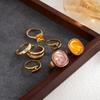 INS Style Resin Gemstone and Metal Rings: Fashionable Stackable Set with Smooth Surface and Diamond Inlays
