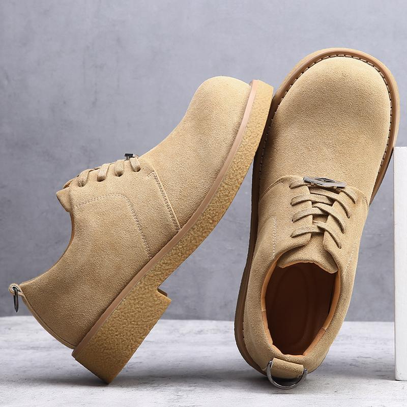 Fashion New Thick Bottom Man Round Head Oxford Footwear Lace-Up Outdoor Male Shoes Mens Casual Shoes Leather Men Business Shoes
