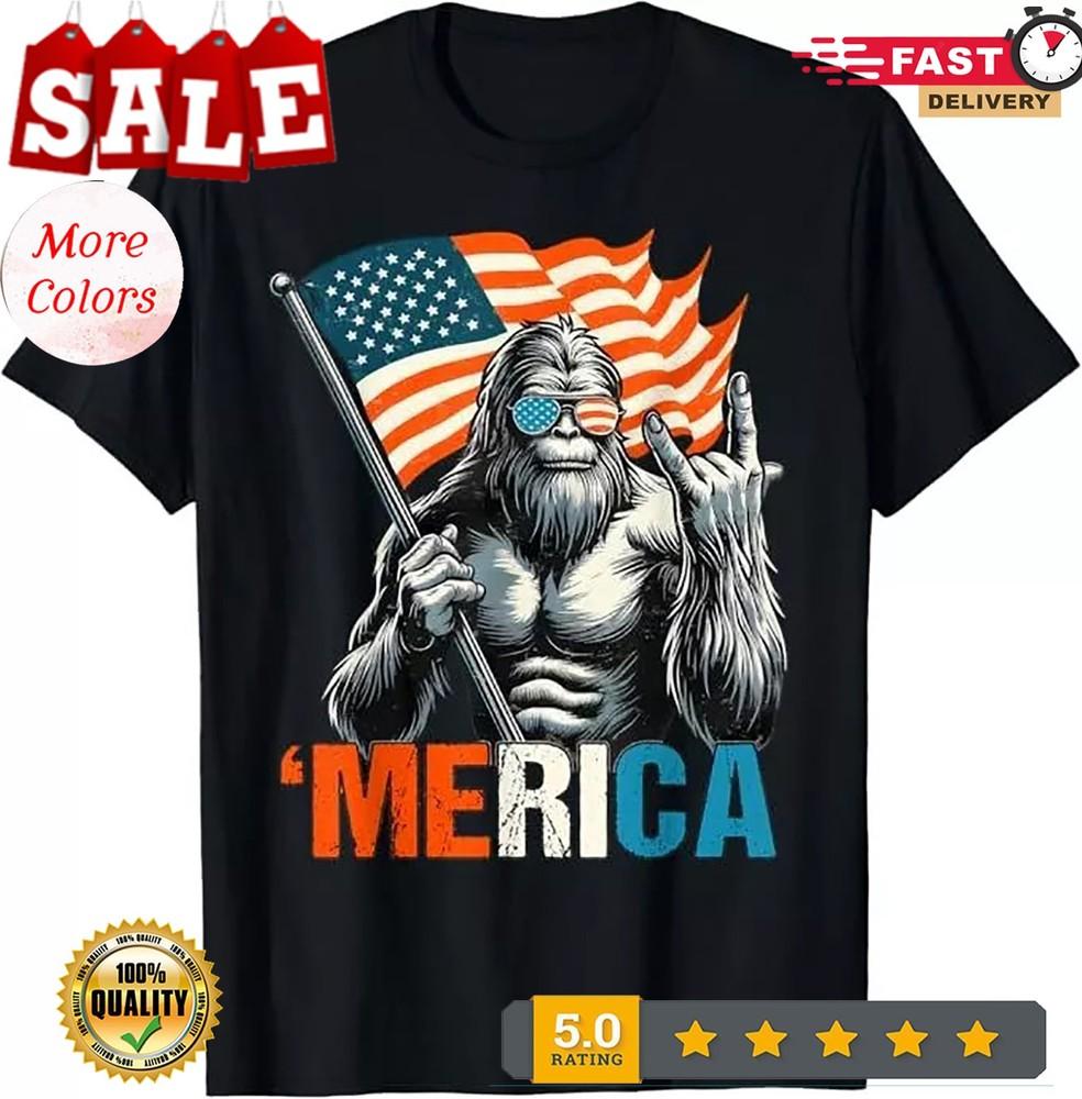 2025/Bigfoot Merica Rock American Flag Patriotic 4th Of July T-Shirt Unisex T-Shirt XXXXL