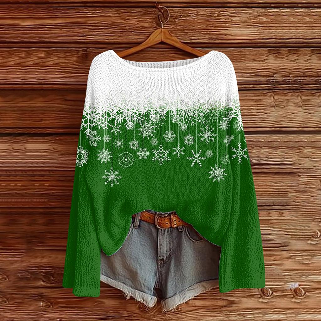 Women's Fashion Round Neck Long Sleeve Pullover Faux Sweater Knitted Pullover Top