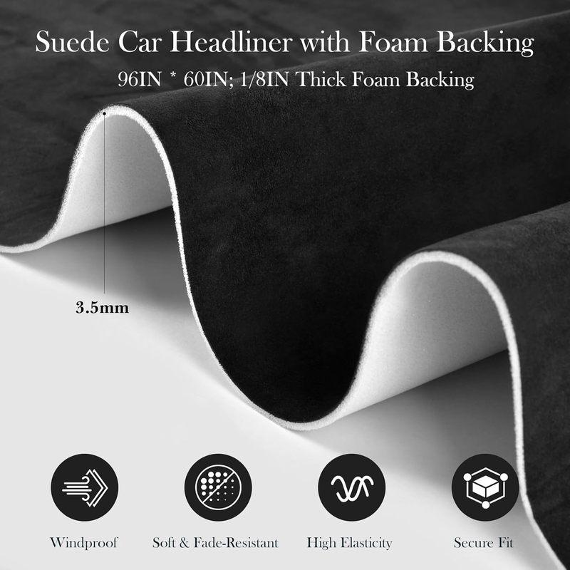 Max 250x150cm Car Suede Roof Headliner Fabric with Foam Backing Auto Interior Lining Material for DIY Repair Trim Protect