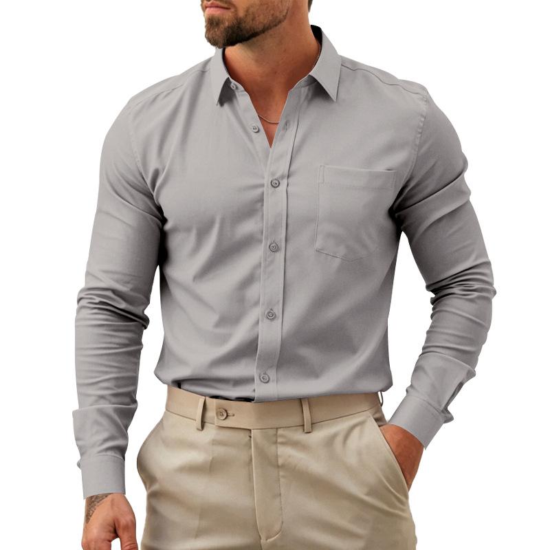Camicia da uomo a vestibilità comoda, casual da lavoro, a maniche lunghe, resistente alle pieghe, per la primavera, l'autunno, il tragitto casa-lavoro