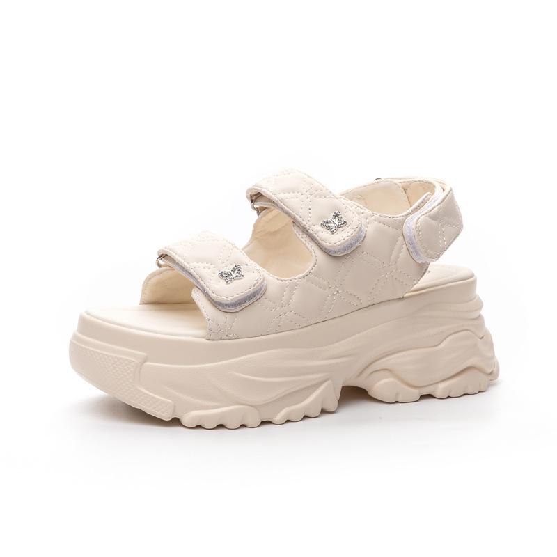 Xiaoxiangfeng Velcro Sandals Women's Summer New 2025 Platform Sandals Solid Color Simple Platform Beach Shoes Women