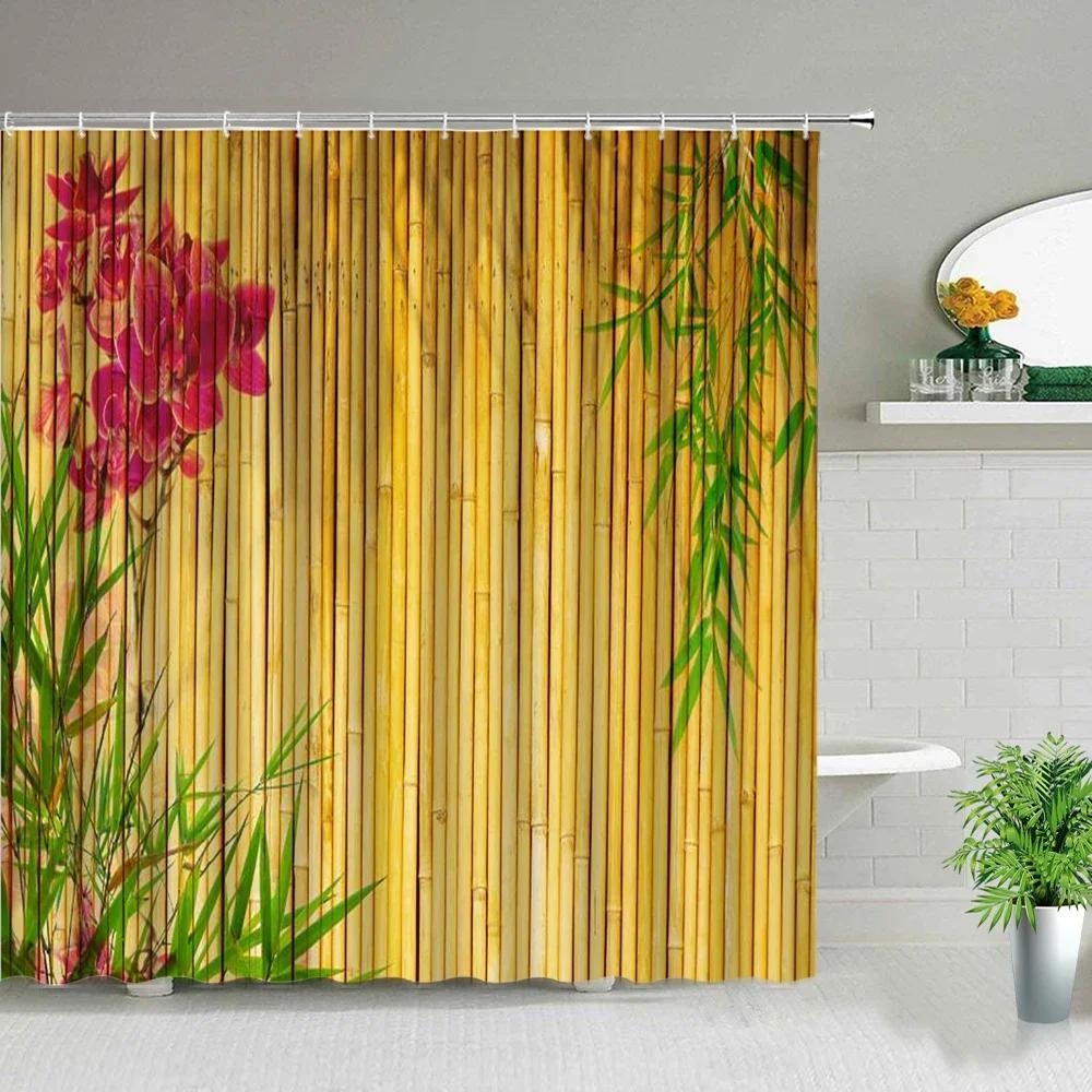 Chinese Style Green Bamboo Series Shower Curtain Set Waterproof Home Bathroom Decor Curtains With Hook Popular Bath Accessories