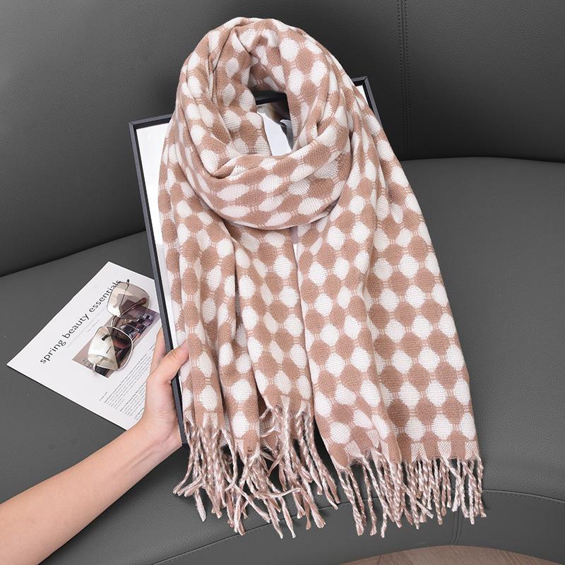 

Зима 2025 новый овальный клетчатый шарф женский студенческий утолщенный имитация кашемира литературный теплый плащ шарф 68-180CM хаки