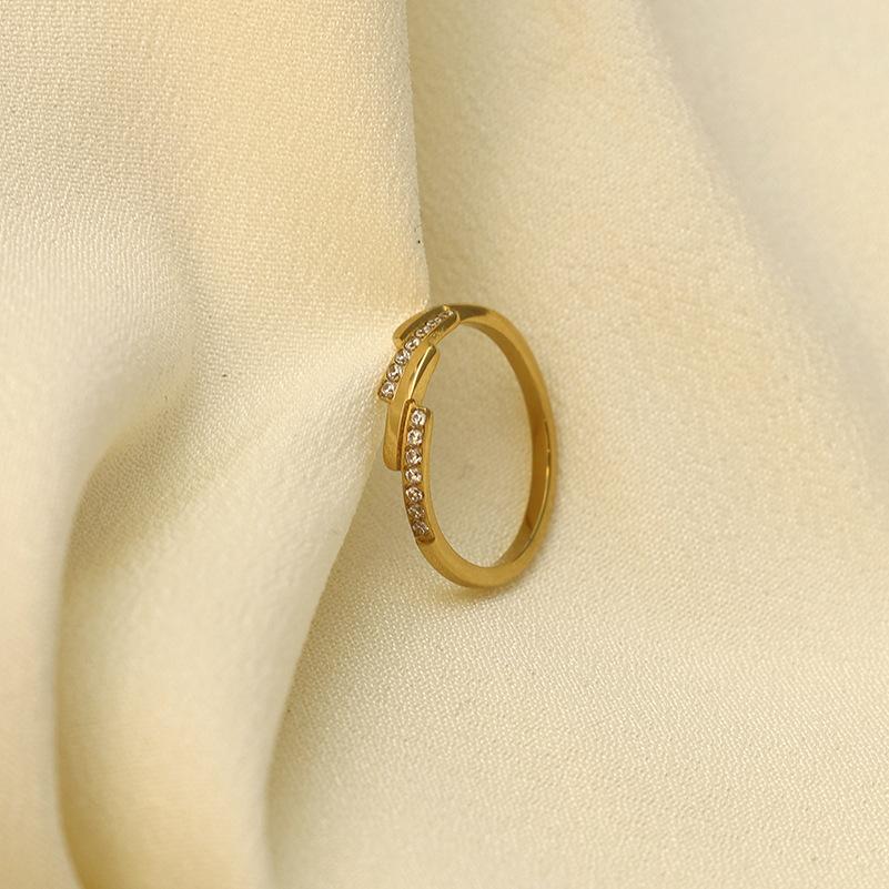 Zircon-Set Multi-Layer Ring, Titanium Steel 316 Non-Fading Gold Stacked Ring, Girls' Niche Temperament Ring