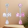 Sweet  Bowknot Heart Navel Ring For Women Girl Exquisite Shining Zircon Belly Button Ring Sexy Body Piercing Jewelry Gift