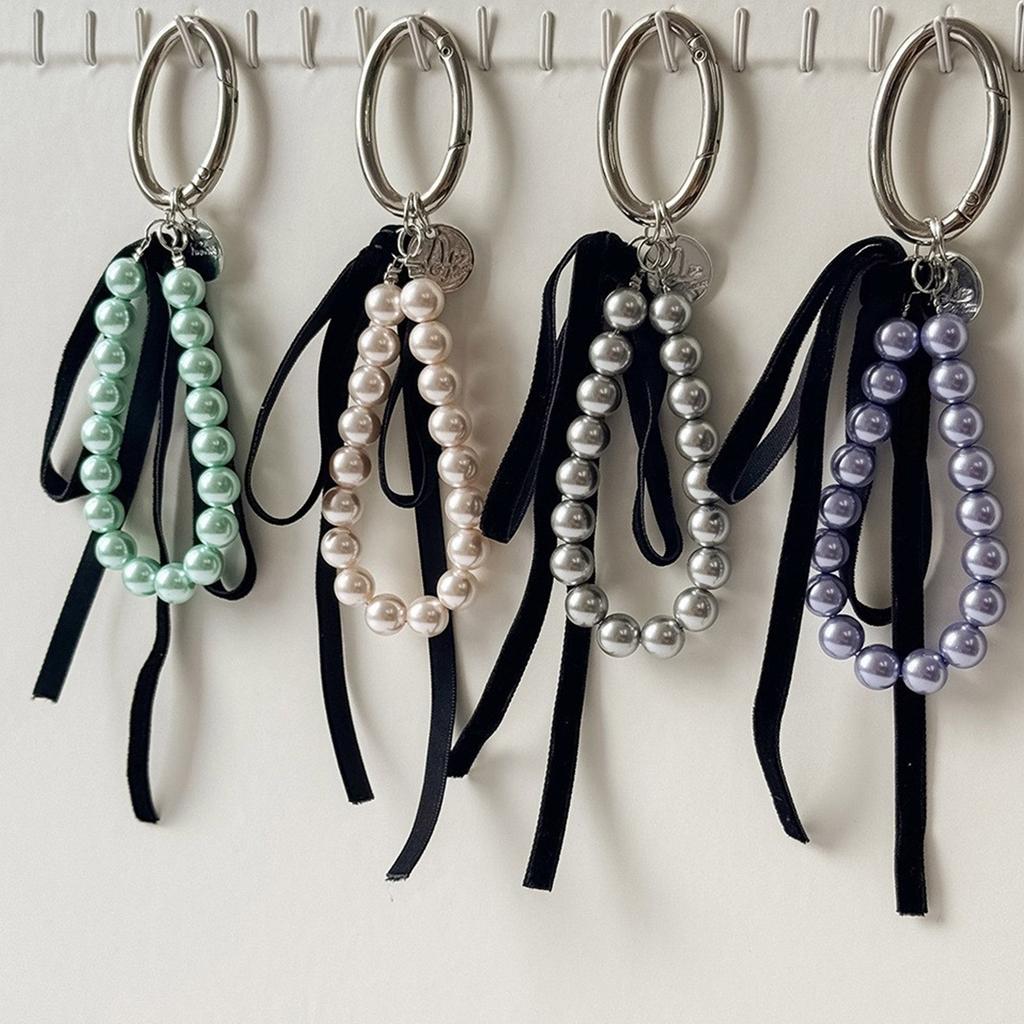 Sladké Rozkošné Stuhy Mašle Perly Klíčenky Přívěsek Závěsná Ozdoba Kroužek na Klíče Dekorace na Batoh pro Ženy Dívky