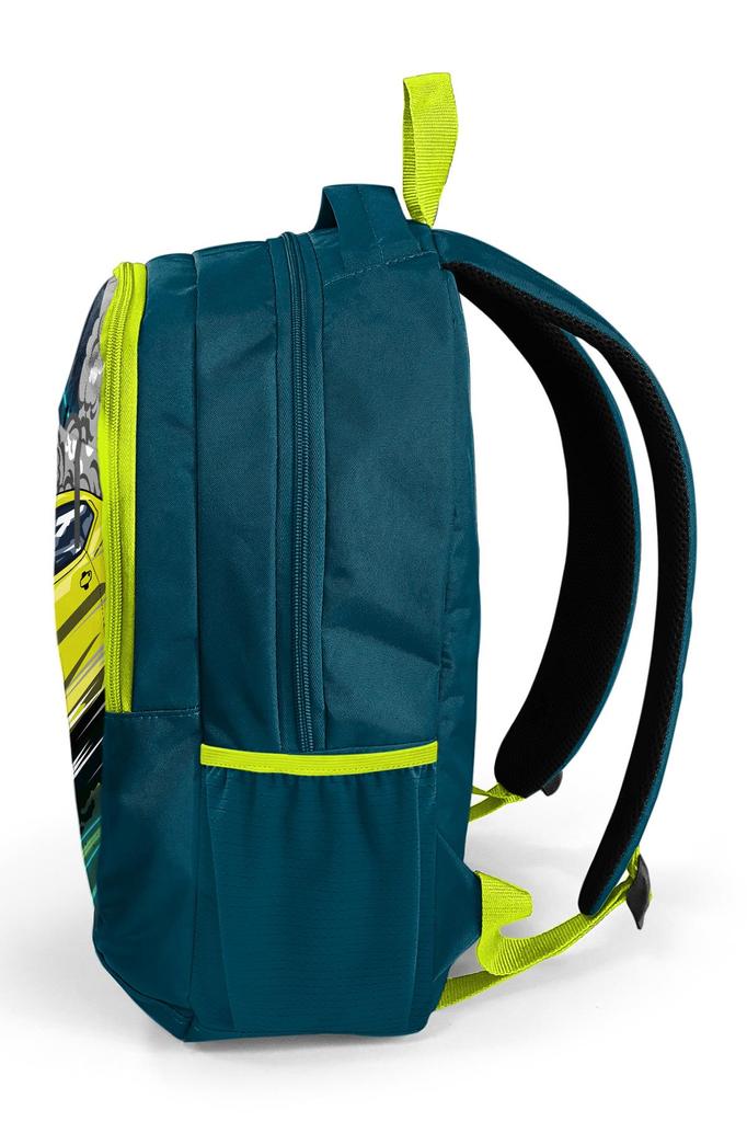 Coral High Kids Nefti Fosforowy Żółty Wzór Samochodowy Trzykomorowy Plecak Szkolny 14406