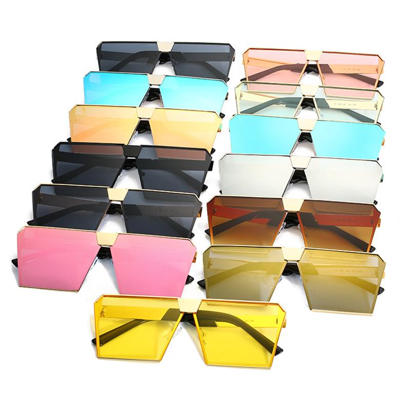 Top Oversized Flat Lens Square Sunglasses Men Women Fashion Metal Large Glasses