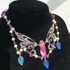 Handmade Natural Crystal Angel Necklace Butterfly Wing Pendant Necklaces Multi-Layer Tassels Choker Clavicle Chain Gift