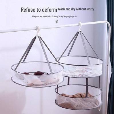Double-Layer Rotating Windproof Drying Net Bag with Anti-deformation Hanger for Large Capacity Clothes Drying