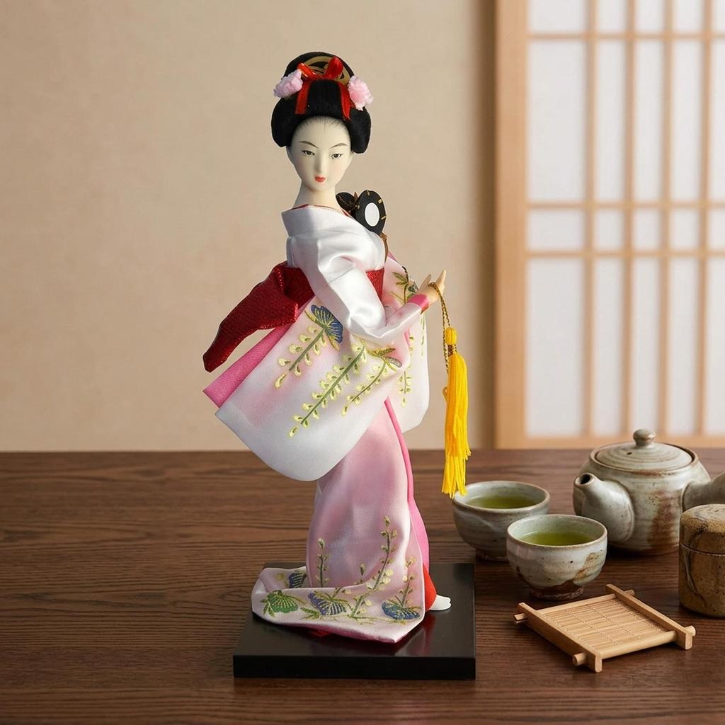 Japanese Geisha Doll, 9" Gifts Girl Statue Asian Kimono Doll Desktop Ornament Collectible Figurine, for Desk Office Cabinet Home