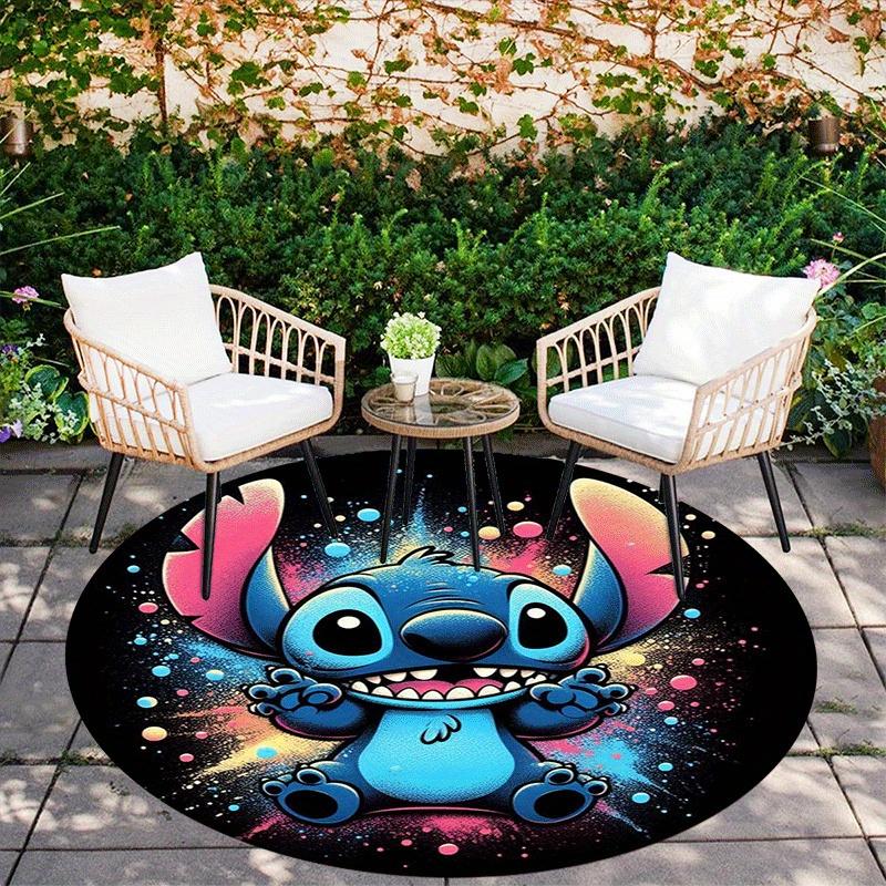 1pc Cute Stitch Round Area Rug,Non Slip,Machine Washable Polyester Carpet for Living Room,Bedroom Decor