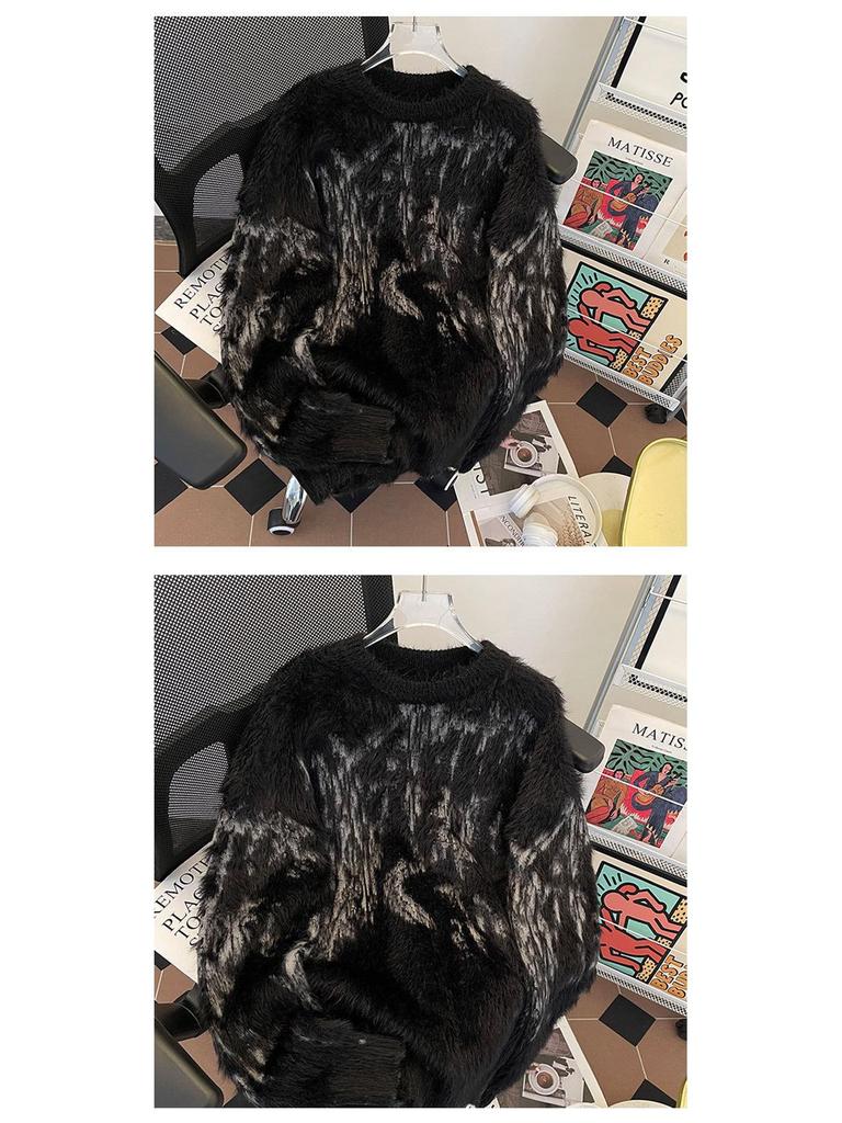 Unisex Sweter z Sztucznego Futra Mink Tie-Dye Retro – Przytulny, Miękki i Ciepły Zimowy Dzianinowy