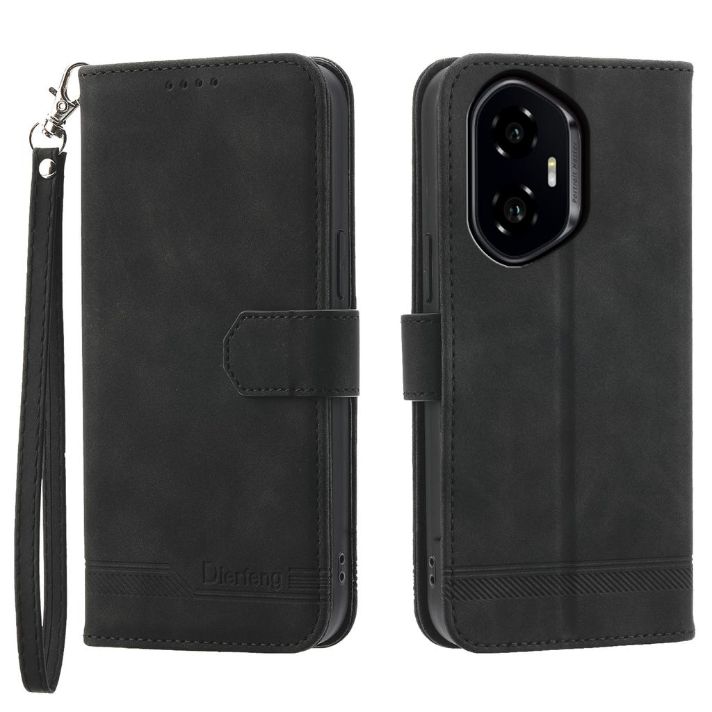 DIERFENG DF-03 For Honor 300 Leather Case Lines Imprint Wallet Phone Cover