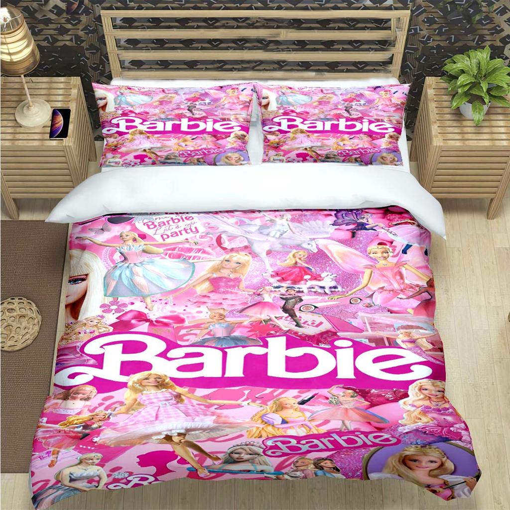 Hot Fashion Barbie Cartoon Print Bedding Sets Bed Supplies Set  Comforter Set  Teens Girls Cartoon Twin Single Kid Luxury Gift