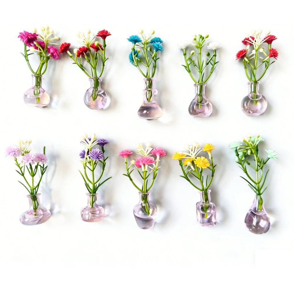 8/10 Stück DIY Mini-Glasvasen-Magnete Moderne Kreative Kühlschrankmagnete Vase 3D mit künstlicher Blume Winzige magnetische Knospenvasen