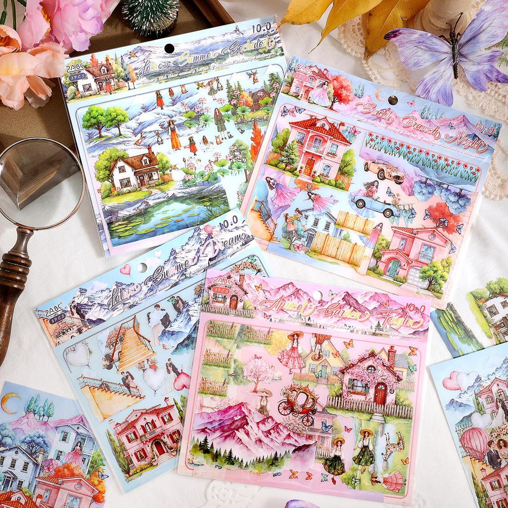 ZABC Frosty PET White Card Scenery Stickers - Warm Clear Wind Series (3 Die-cut Journal Sheets)