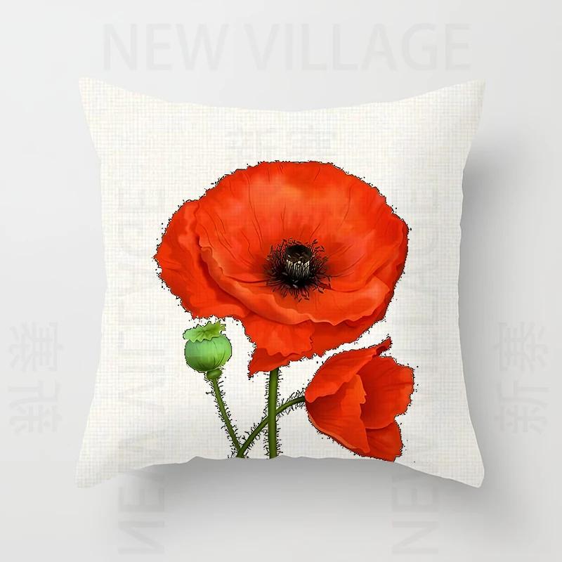 Nordic modern red flower linen pillowcase sofa cushion cover home decoration can be customized for you 40x40 50x50 60x60 45x45