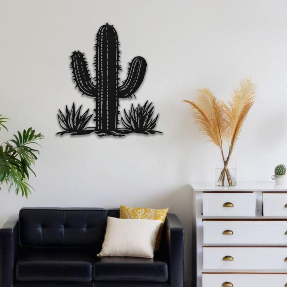 1 Stück 40 cm Schmiedeeisen Kaktus Wanddeko, Southwest Desert Art zum Aufhängen drinnen und draußen, Wohnzimmer Schlafzimmer Badezimmer Küche Terrasse Balkon Geschenk