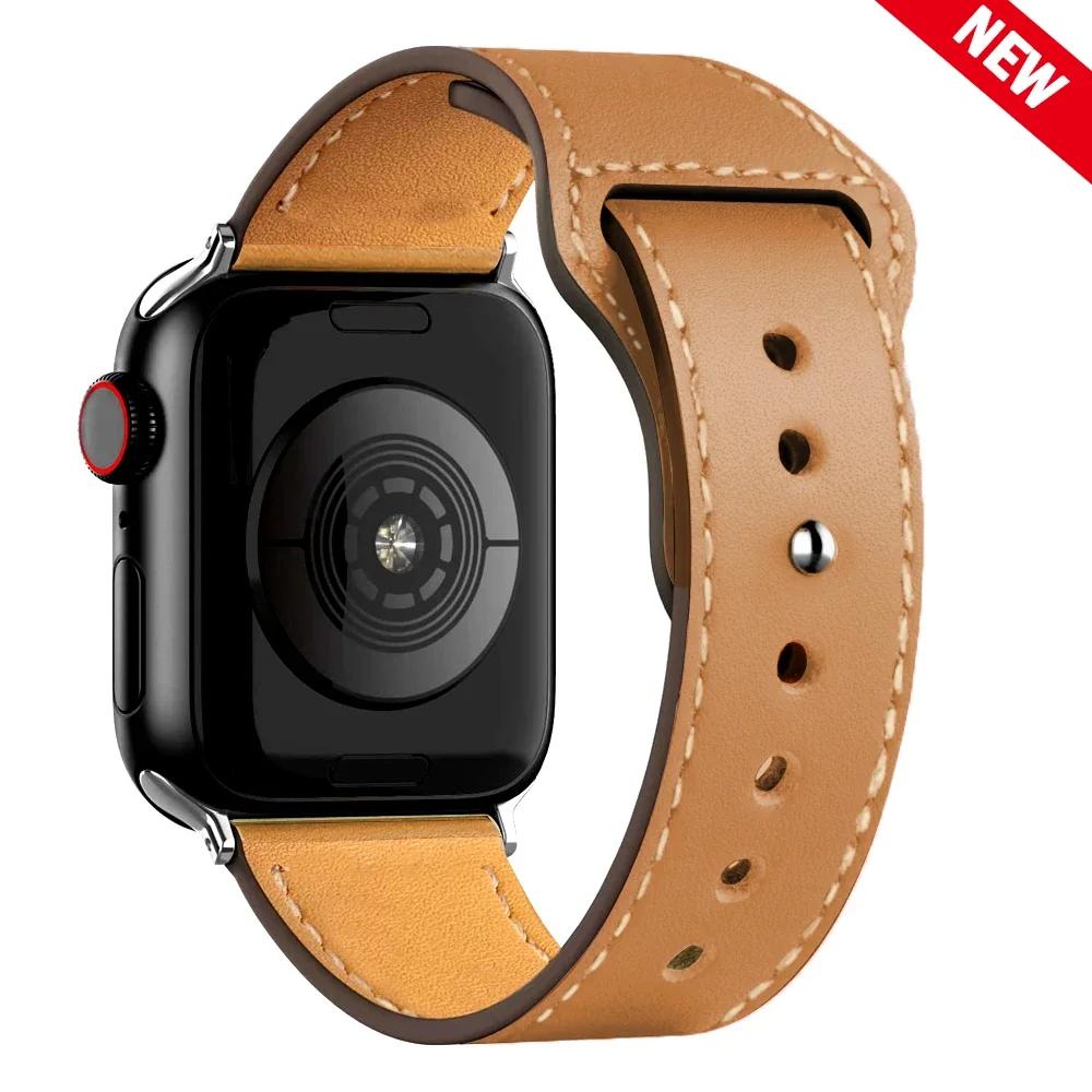 Leather Bands for Apple Watch Ultra 2 49mm 41mm/45mm 44mm 40mm 46mm/42mm Wrist Bracelet Strap IWatch Series 9 8 7 3 4 5 6 10
