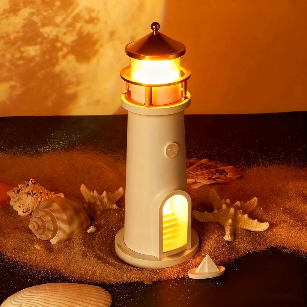 LED Night Light Lighthouse with Montion Sensor, RechargeableTabletop Lamp, Moonlight Projection Lamp for Indoor Ambient Light