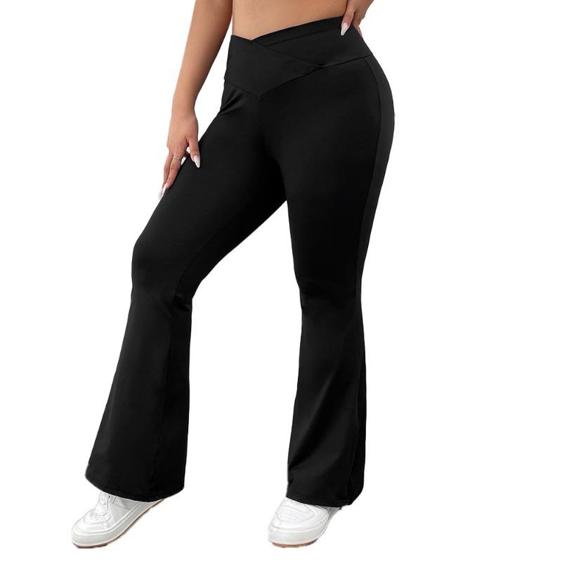 Plus Size Women High Waist Flared Wide Leg Casual Long Pants