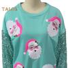 Women Christmas Sweatshirt Sequin Cartoon Pattern Round Neck Long Sleeve Loose Mid Length Pullover Party Holiday Top