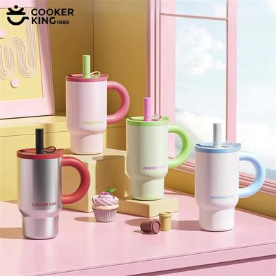COOKER KING 810ML Straw Insulated Cup Stainless Steel Thermos Cup with Handle Keep Cold&Hot Coffee Cup for Office/Home/Outdoor