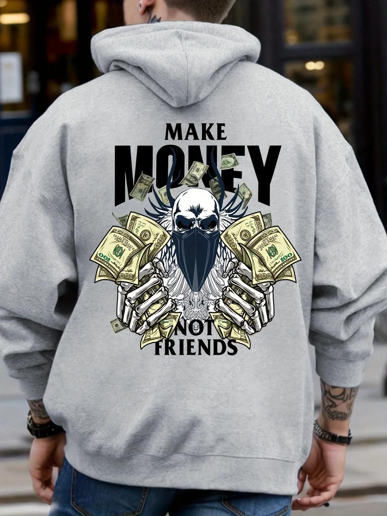 Autumn and winter hooded sweatshirt, make money not friends print, men's and women's retro trend comfortable casual fashion