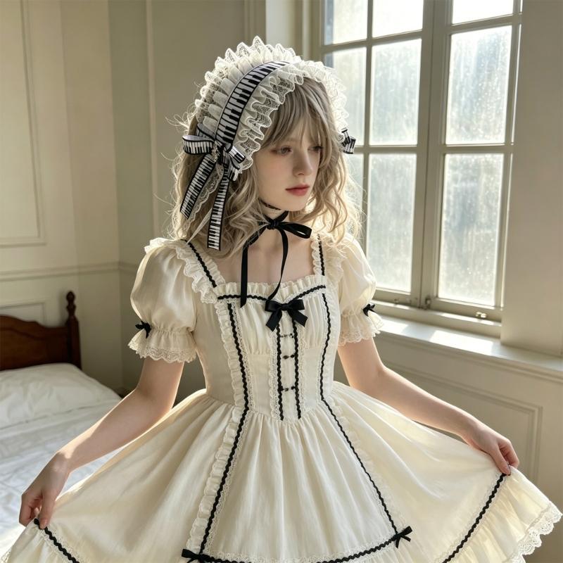 Fashion Lolitas Headbands Soft Durability Lolitas Lace Bows Hair Band With Music Notes for Costume Event