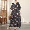DIMANAF New 2026 Women Plus Size Spring Summer Beach Vintage  Floral Print Black Long Dress Loose Oversize Maxi
