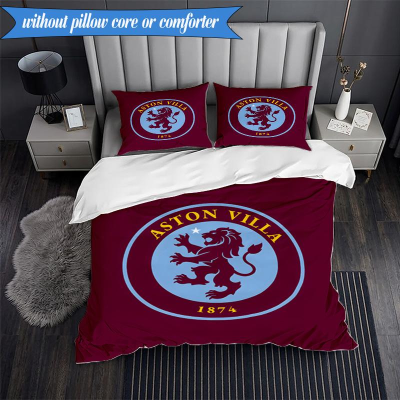 3PCS Aston Villa Football Club Printed Soft Bedding Set,Including 1pc Duvet Cover And 2pcs Pillowcases Perfect for Bedroom, Dormitory, Fan gift